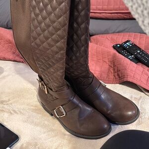 Torrid brown faux leather quilted strappy knee-high boot (WW)